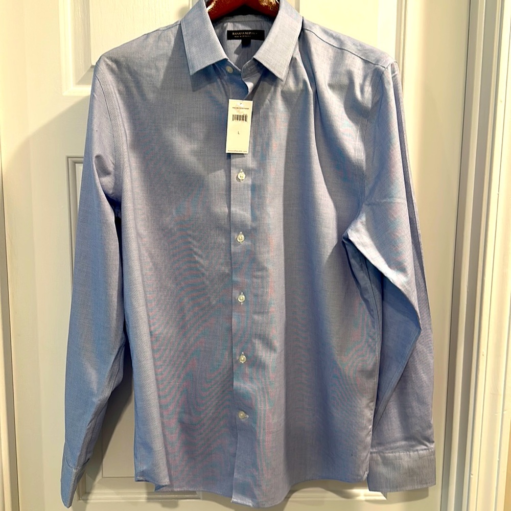 Banana Republic Blue Slim-Fit Untucked Non-iron Dress Shirt